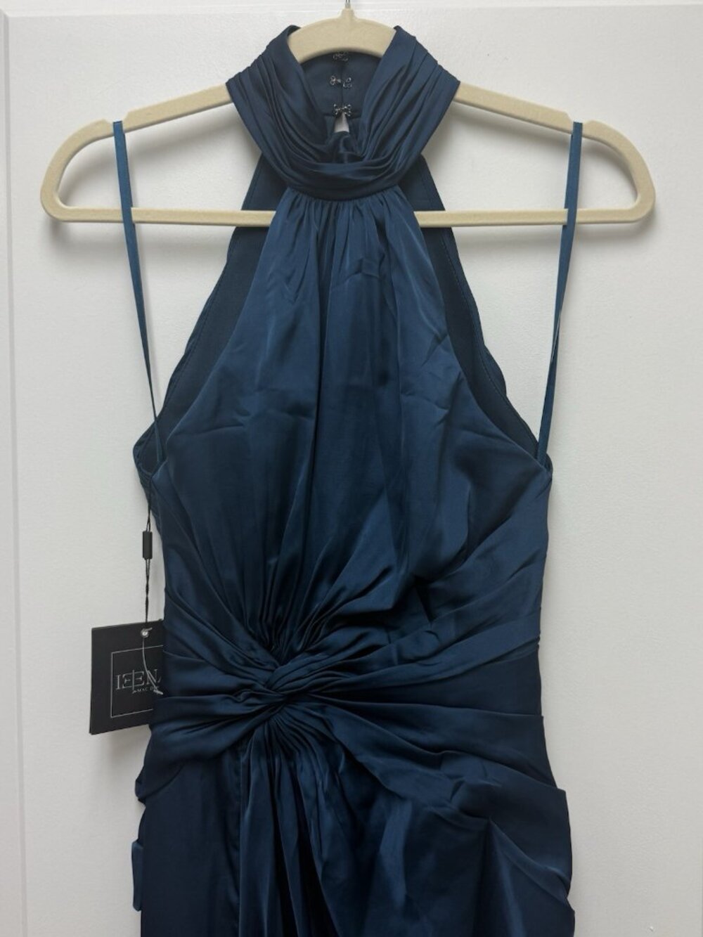 Mac Duggal Size 2 Ocean Blue Side Ruched Satin Halter Neck Prom Gown Dress Flaw - Picture 8 of 15